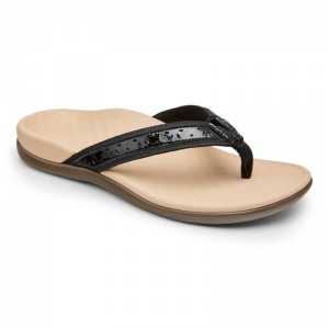 Vionic Tide Casandra Black Toe Post Orthotic Sandals for Women